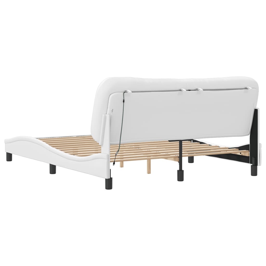 Bed Frame with LED without Mattress "Hvar" White 160x200 cm