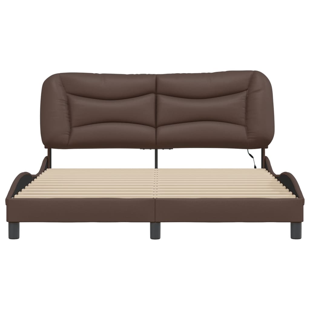 Bed Frame with LED without Mattress "Hvar" Brown 160x200 cm