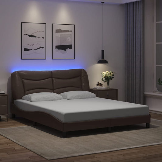 Bed Frame with LED without Mattress "Hvar" Brown 160x200 cm
