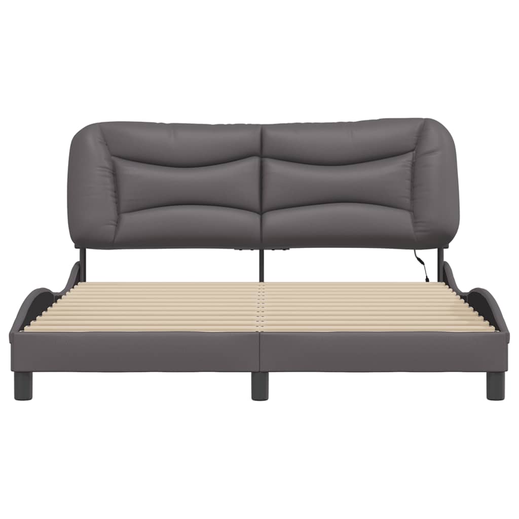 Bed Frame with LED without Mattress "Hvar" Grey 160x200 cm