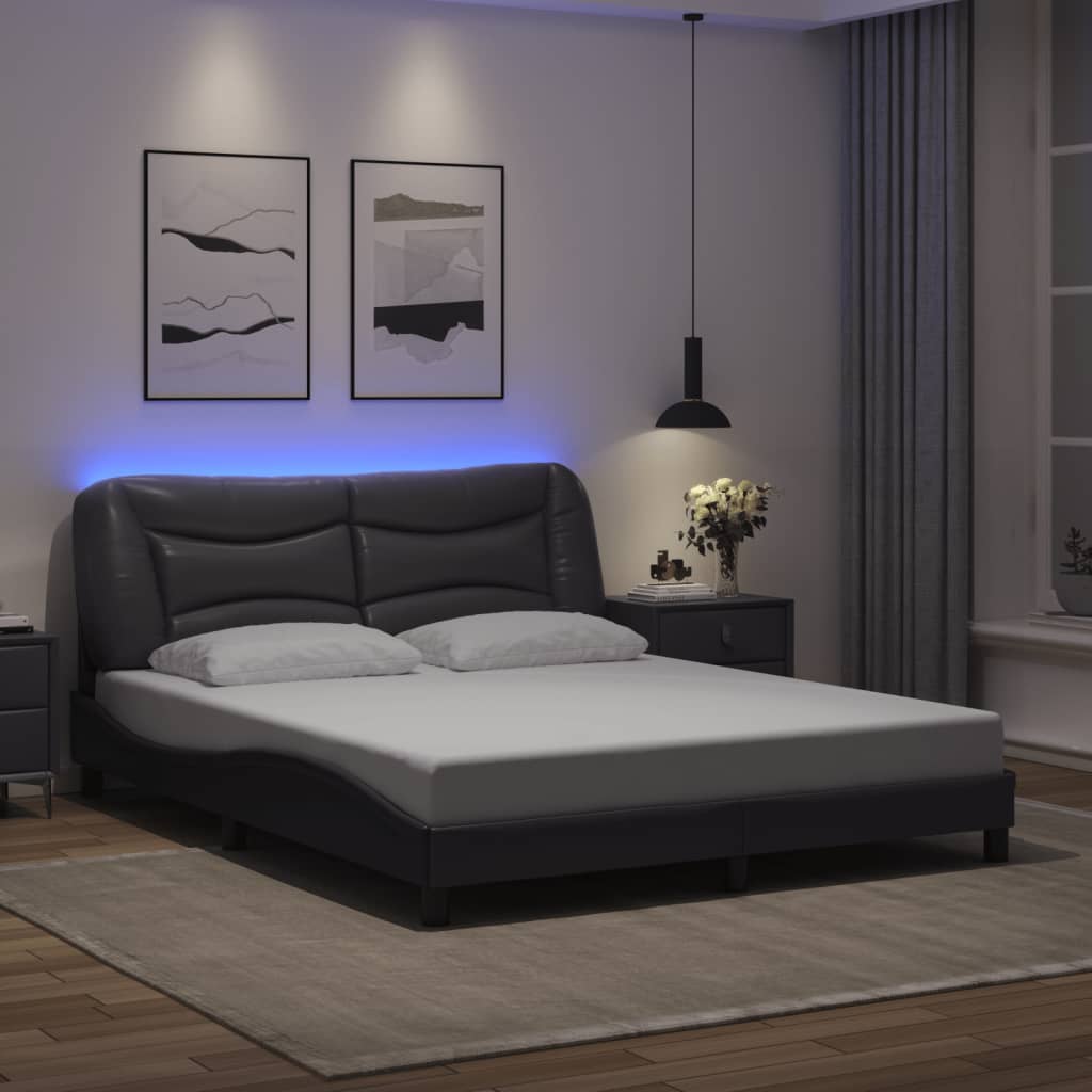 Bed Frame with LED without Mattress "Hvar" Grey 160x200 cm