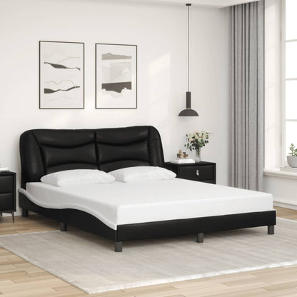 Bed Frame with LED without Mattress "Hvar" Black and White 160x200 cm