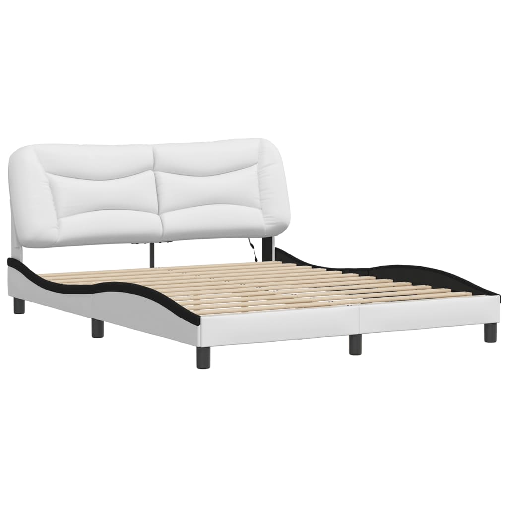 Bed Frame with LED without Mattress "Hvar" White and Black 160x200 cm