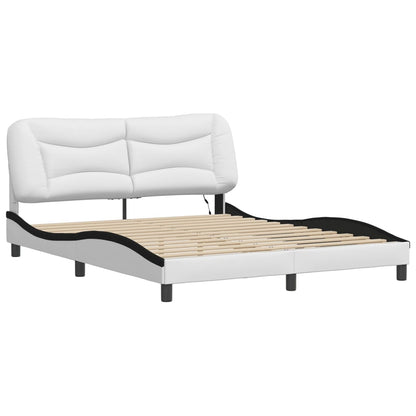 Bed Frame with LED without Mattress "Hvar" White and Black 160x200 cm