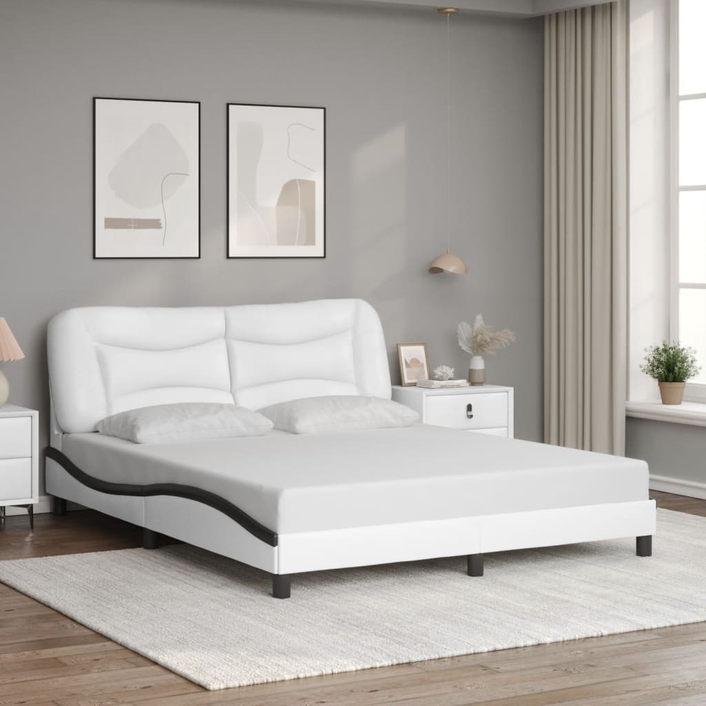 Bed Frame with LED without Mattress "Hvar" White and Black 160x200 cm