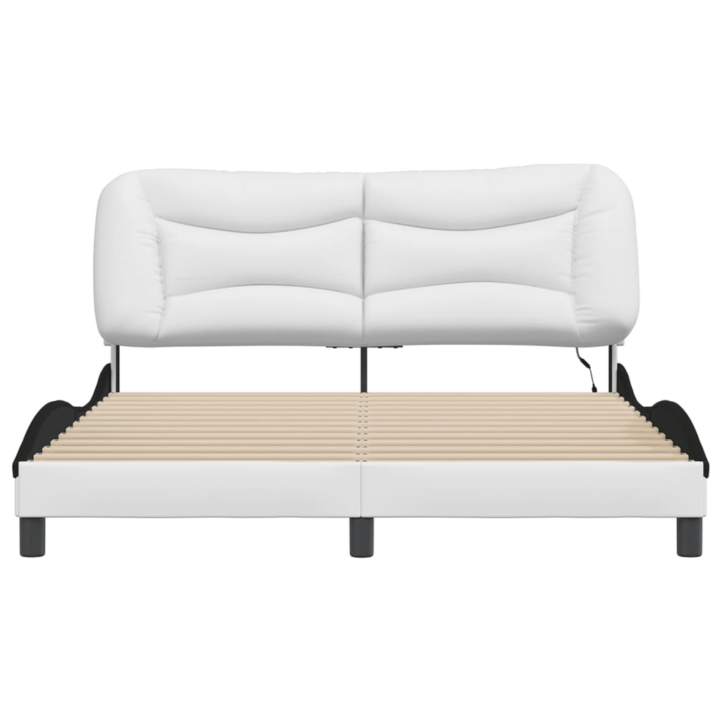 Bed Frame with LED without Mattress "Hvar" White and Black 160x200 cm