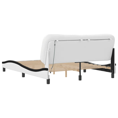 Bed Frame with LED without Mattress "Hvar" White and Black 160x200 cm