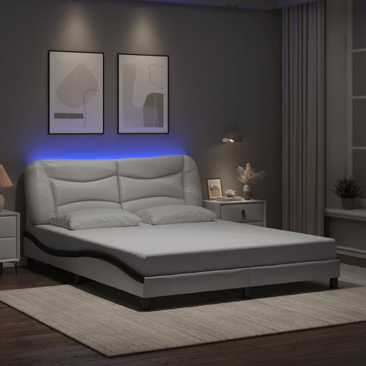 Bed Frame with LED without Mattress "Hvar" White and Black 160x200 cm