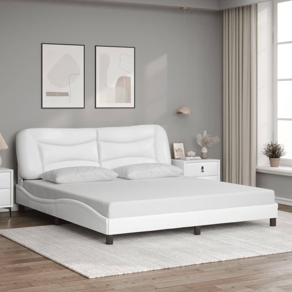 Bed Frame with LED without Mattress "Hvar" White 180x200 cm