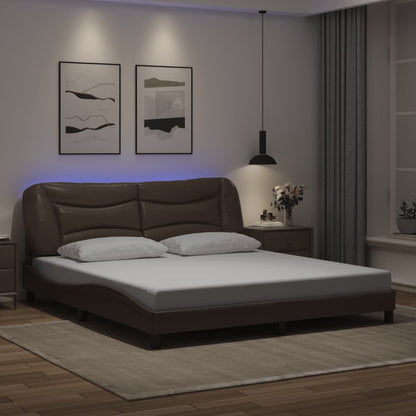Bed Frame with LED without Mattress "Hvar" Brown 180x200 cm