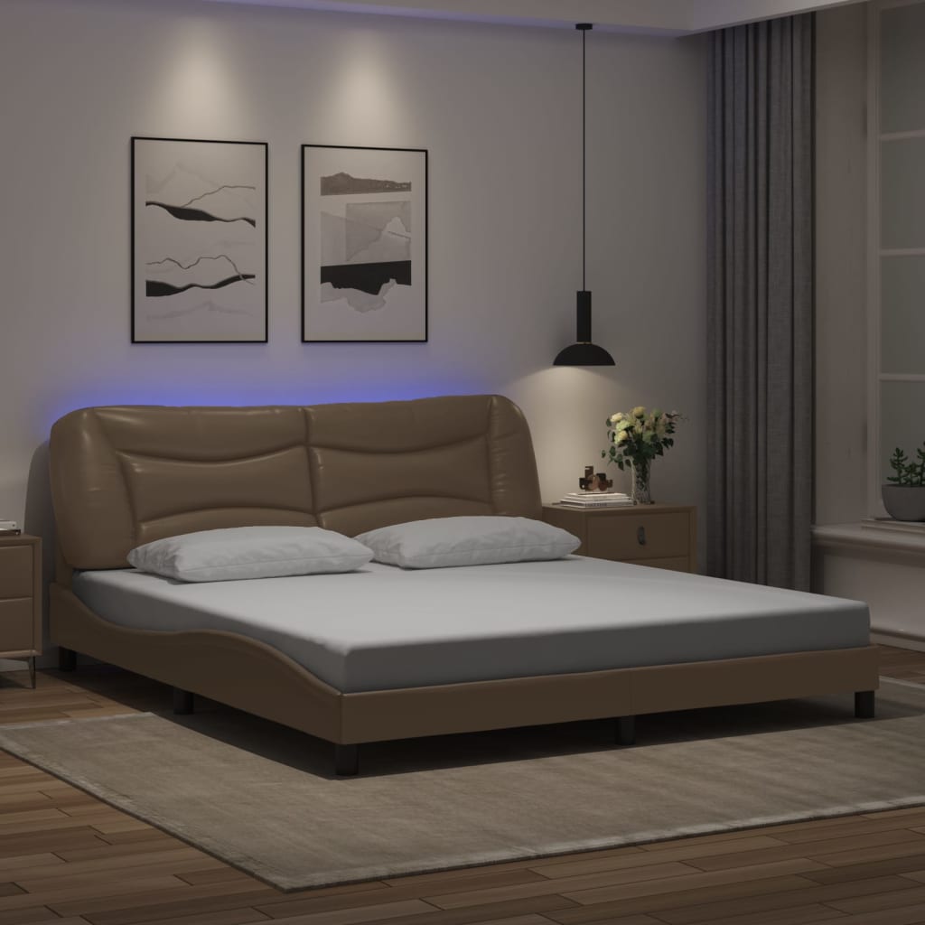 Bed Frame with LED without Mattress "Hvar" Cappuccino 180x200 cm
