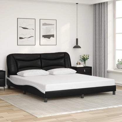 Bed Frame with LED without Mattress "Hvar" Black and White 180x200 cm