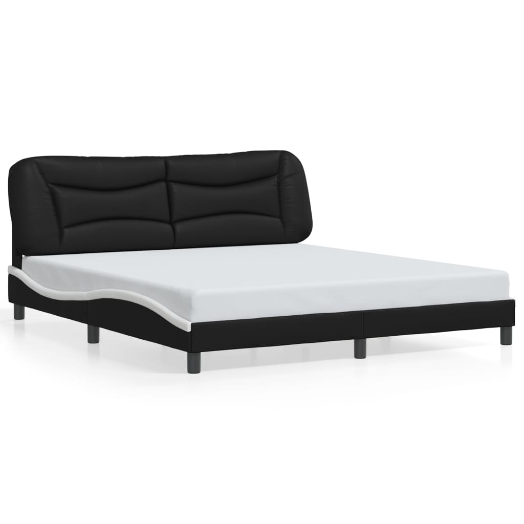 Bed Frame with LED without Mattress "Hvar" Black and White 180x200 cm