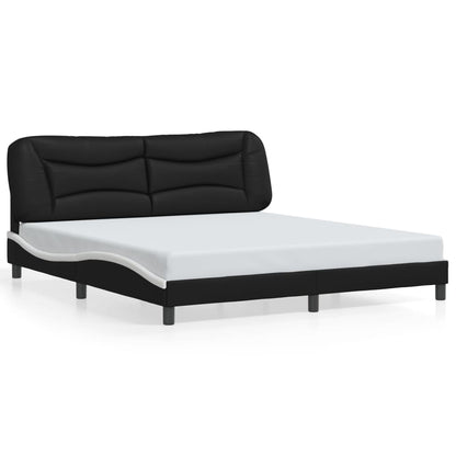 Bed Frame with LED without Mattress "Hvar" Black and White 180x200 cm