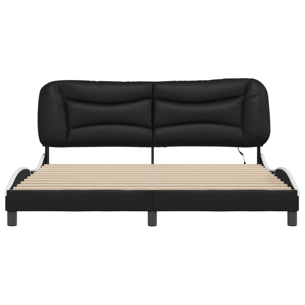 Bed Frame with LED without Mattress "Hvar" Black and White 180x200 cm