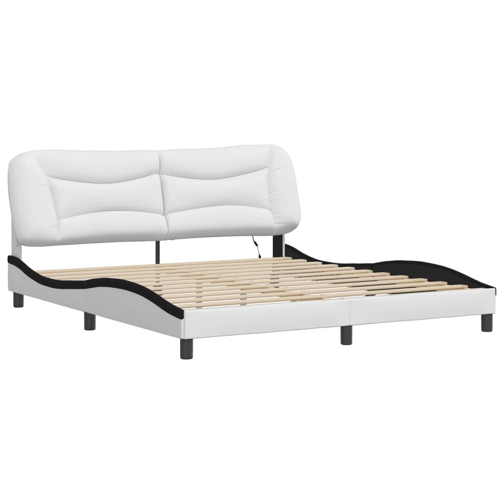 Bed Frame with LED without Mattress "Hvar" White and Black 180x200 cm