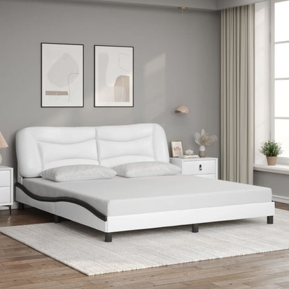 Bed Frame with LED without Mattress "Hvar" White and Black 180x200 cm