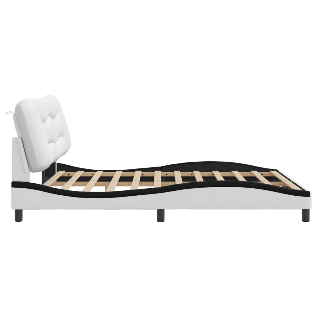 Bed Frame with LED without Mattress "Hvar" White and Black 180x200 cm