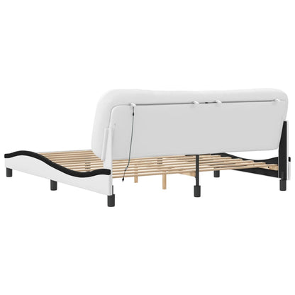 Bed Frame with LED without Mattress "Hvar" White and Black 180x200 cm