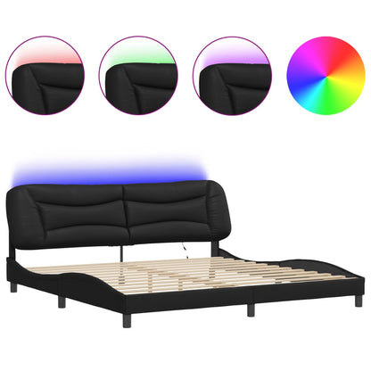 Bed Frame with LED without Mattress "Hvar" Black 200x200 cm