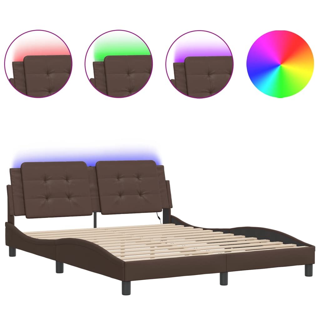 Bed Frame with LED without Mattress "Zadar" Brown 160x200 cm