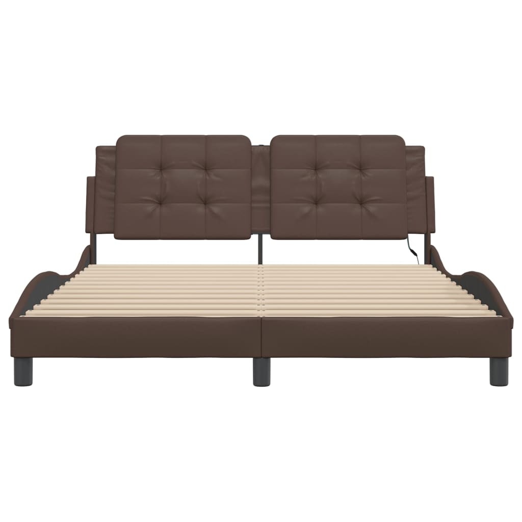 Bed Frame with LED without Mattress "Zadar" Brown 160x200 cm