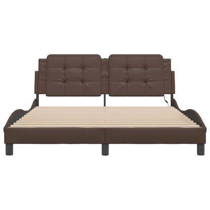 Bed Frame with LED without Mattress "Zadar" Brown 160x200 cm