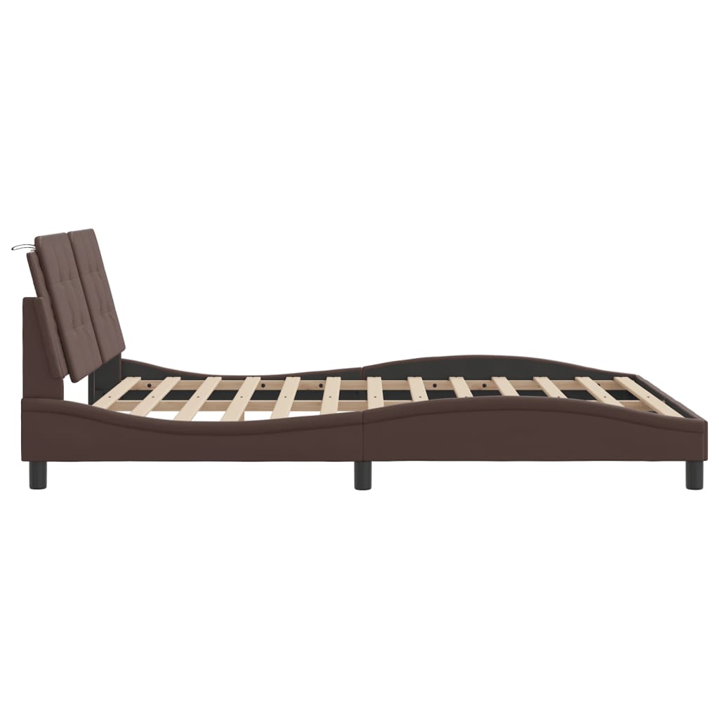 Bed Frame with LED without Mattress "Zadar" Brown 160x200 cm