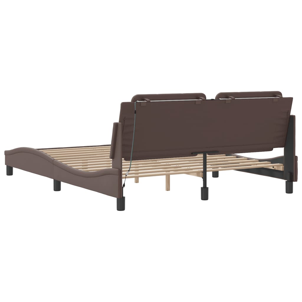 Bed Frame with LED without Mattress "Zadar" Brown 160x200 cm