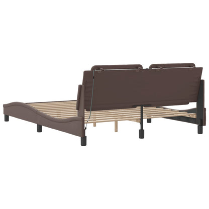 Bed Frame with LED without Mattress "Zadar" Brown 160x200 cm