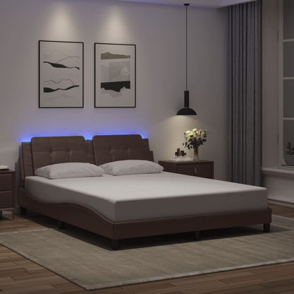 Bed Frame with LED without Mattress "Zadar" Brown 160x200 cm