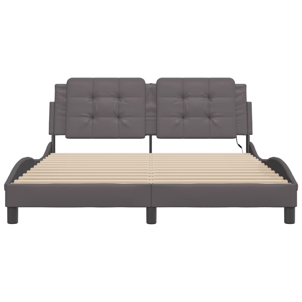 Bed Frame with LED without Mattress "Zadar" Grey 160x200 cm