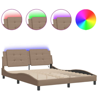 Bed Frame with LED without Mattress "Zadar" Cappuccino 160x200 cm