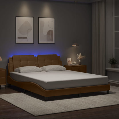 Bed Frame with LED without Mattress "Zadar" Cappuccino 160x200 cm