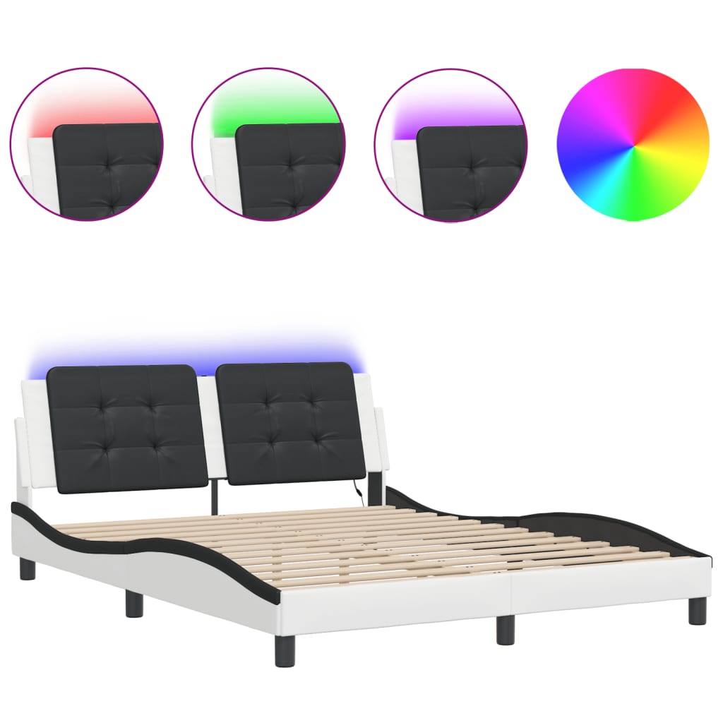 Bed Frame with LED without Mattress "Zadar" White and Black 160x200 cm