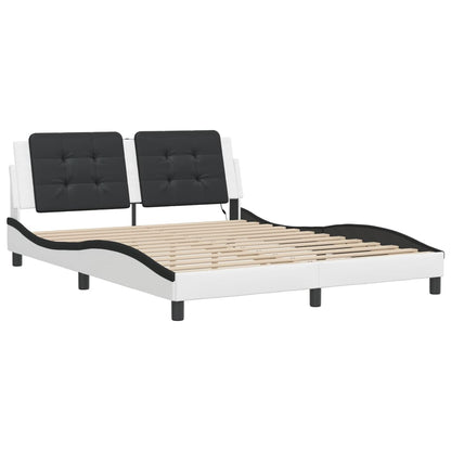 Bed Frame with LED without Mattress "Zadar" White and Black 160x200 cm