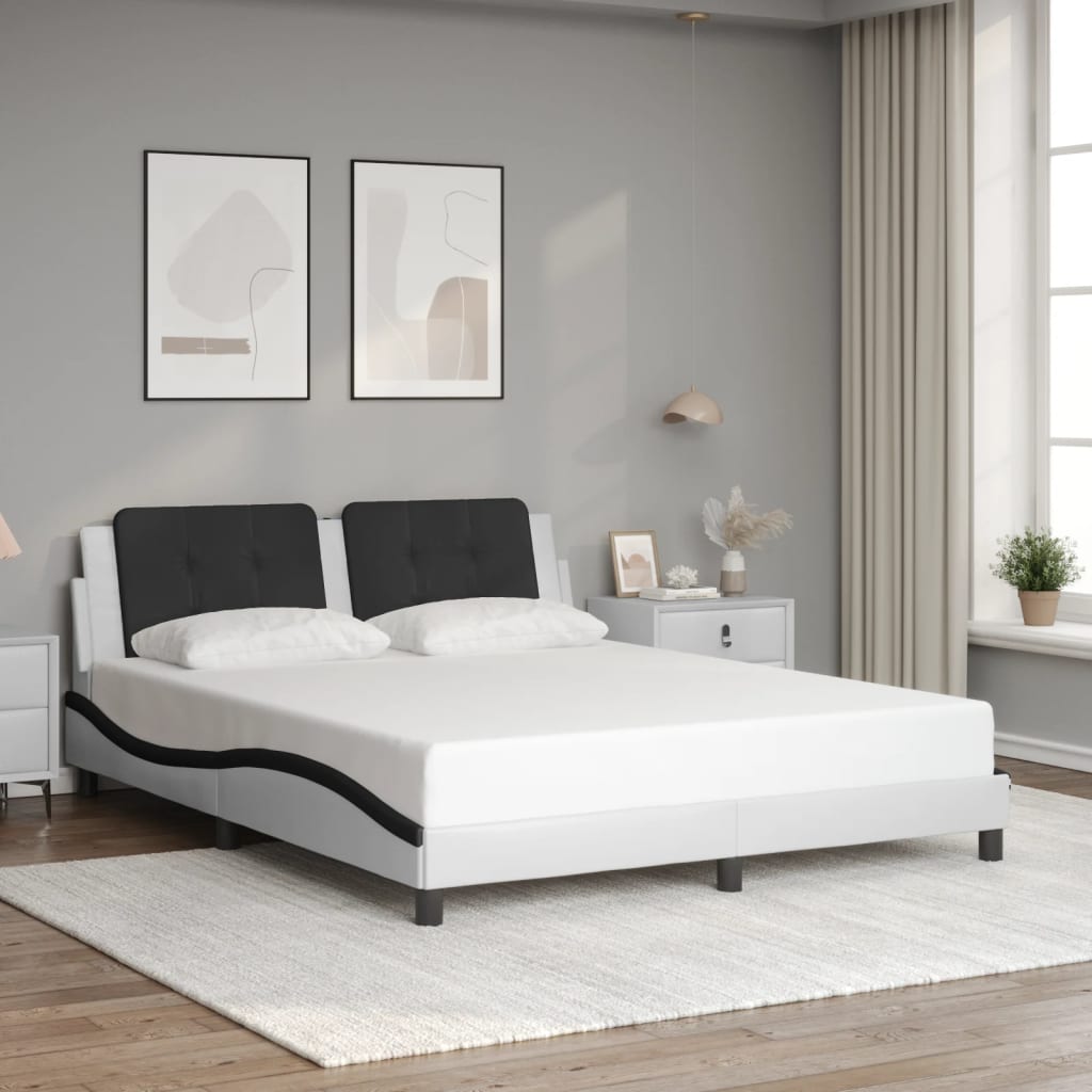 Bed Frame with LED without Mattress "Zadar" White and Black 160x200 cm