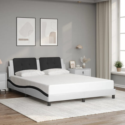 Bed Frame with LED without Mattress "Zadar" White and Black 160x200 cm