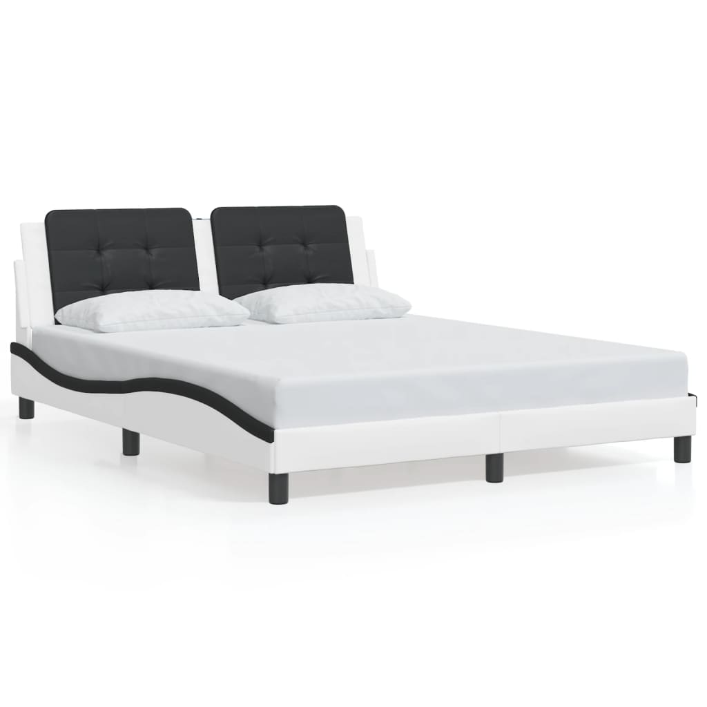 Bed Frame with LED without Mattress "Zadar" White and Black 160x200 cm