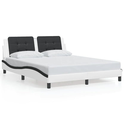 Bed Frame with LED without Mattress "Zadar" White and Black 160x200 cm
