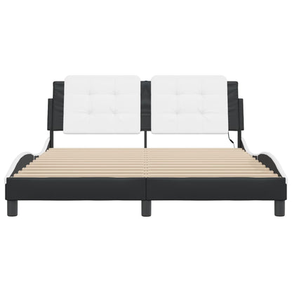 Bed Frame with LED without Mattress "Zadar" White and Black 160x200 cm