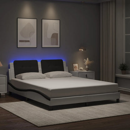 Bed Frame with LED without Mattress "Zadar" White and Black 160x200 cm