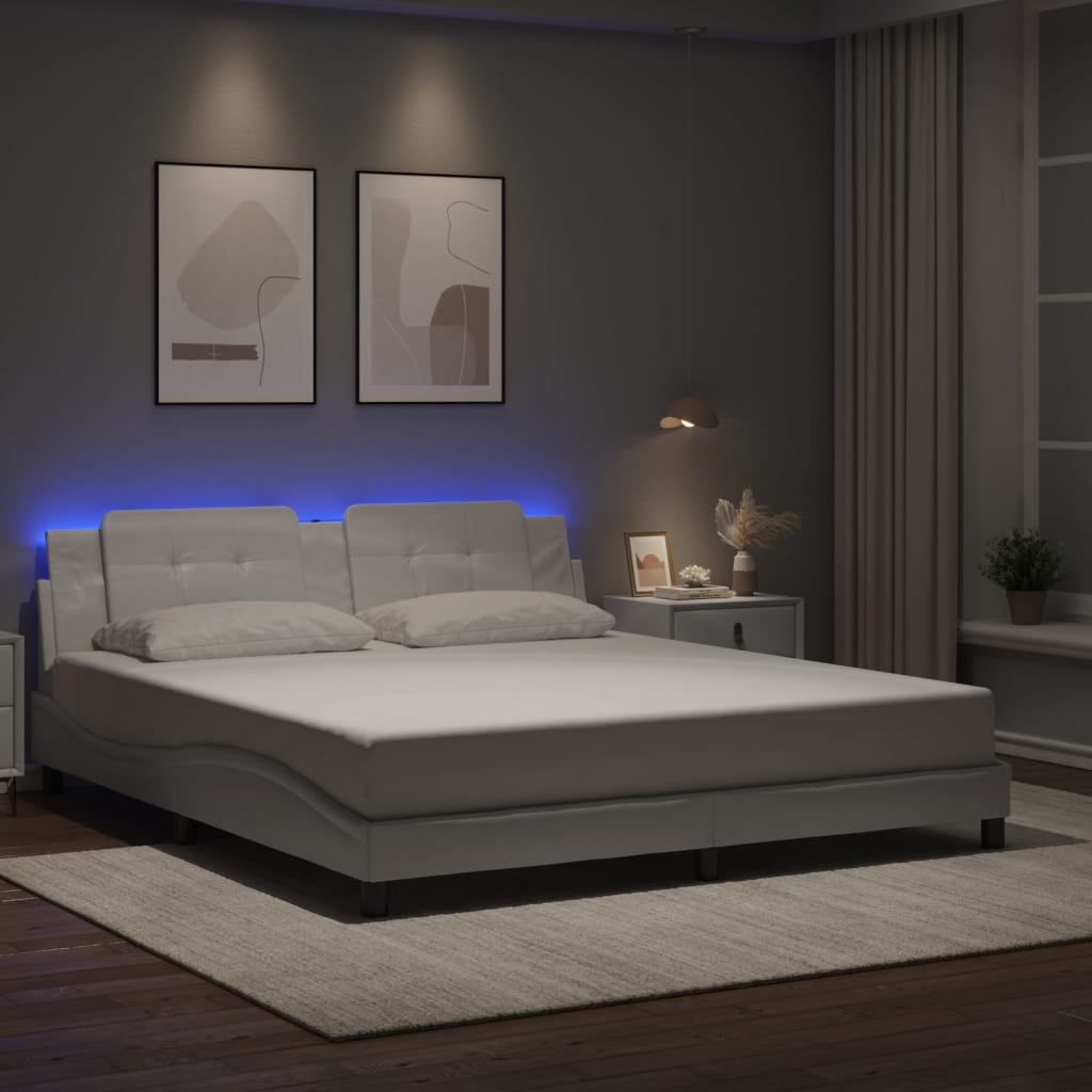 Bed Frame with LED without Mattress "Zadar" White 180x200 cm