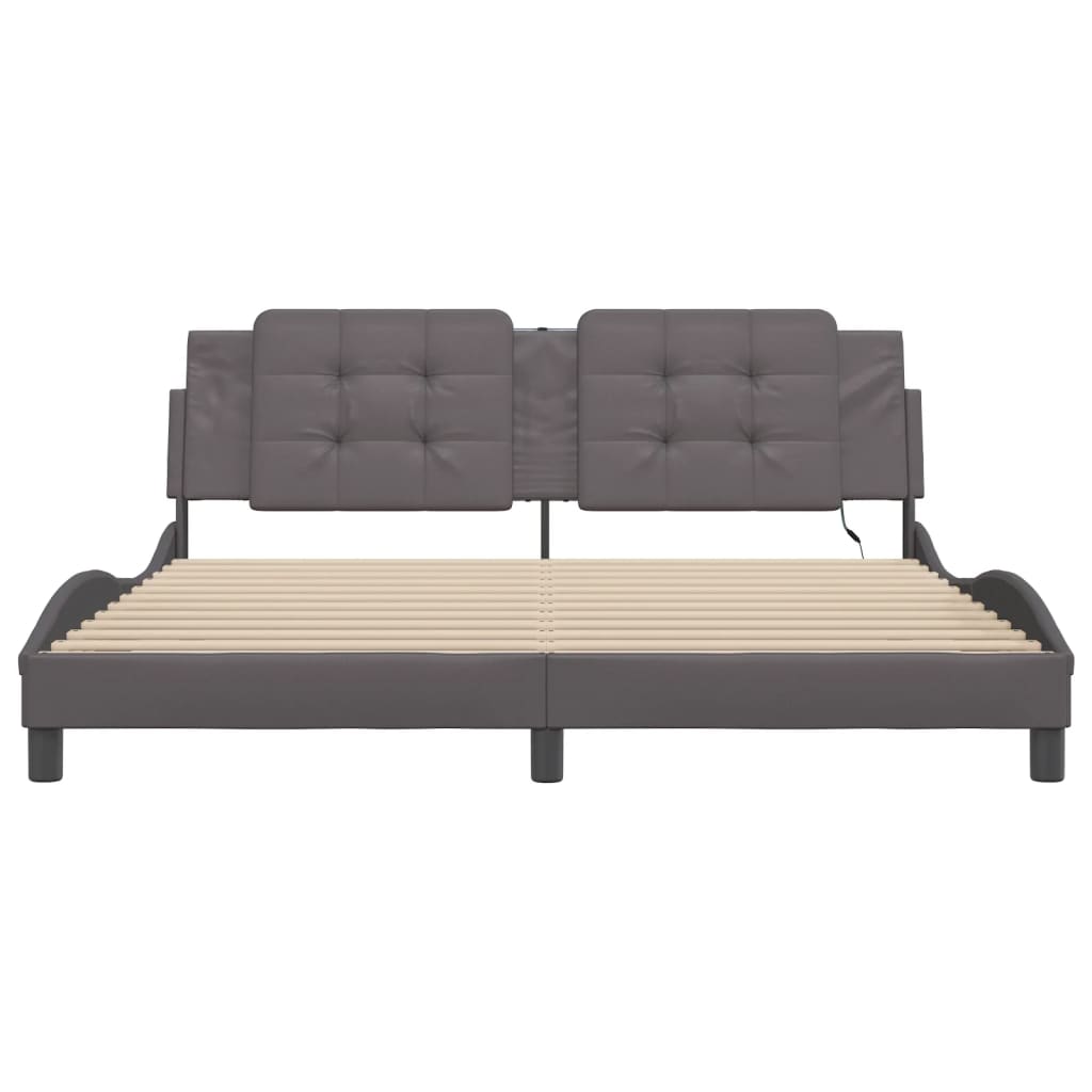 Bed Frame with LED without Mattress "Zadar" Grey 180x200 cm