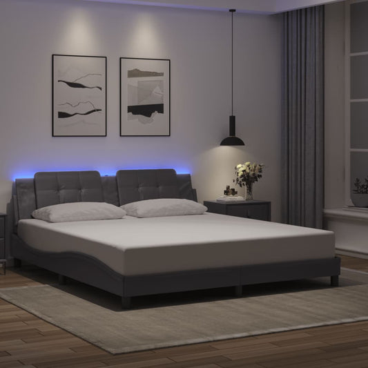Bed Frame with LED without Mattress "Zadar" Grey 180x200 cm
