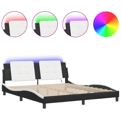 Bed Frame with LED without Mattress "Zadar" Black and White 180x200 cm