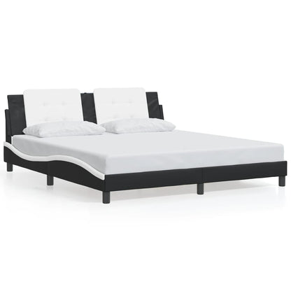 Bed Frame with LED without Mattress "Zadar" Black and White 180x200 cm