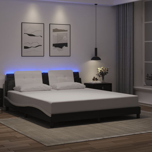 Bed Frame with LED without Mattress "Zadar" Black and White 180x200 cm