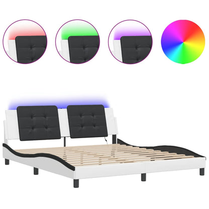 Bed Frame with LED without Mattress "Zadar" White and Black 180x200 cm