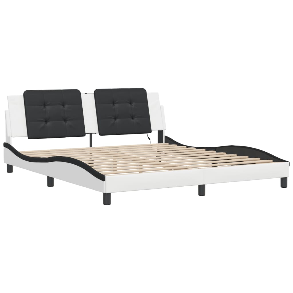 Bed Frame with LED without Mattress "Zadar" White and Black 180x200 cm